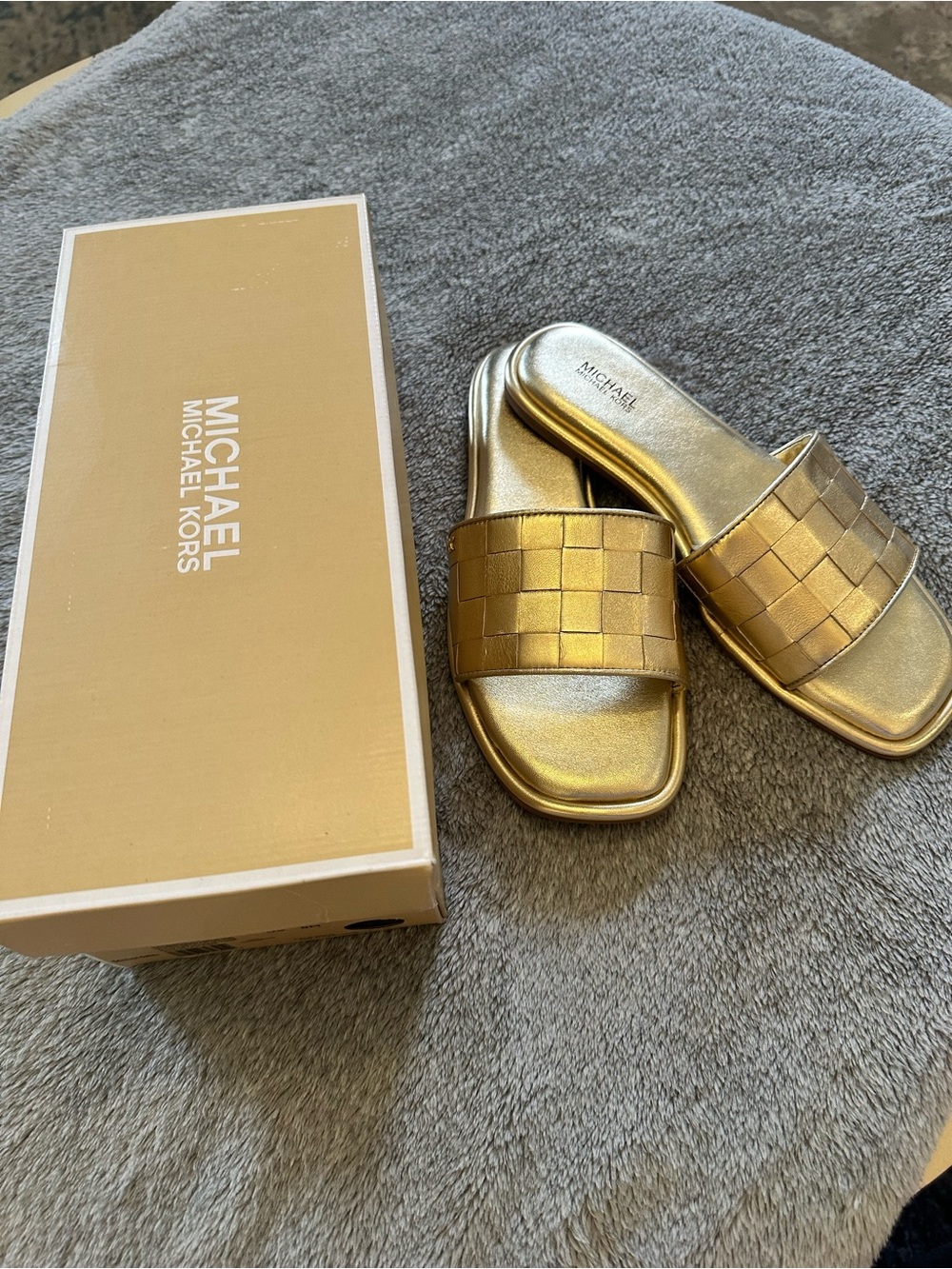Michael Kors Metallic Gold Woven Slide Sandals
